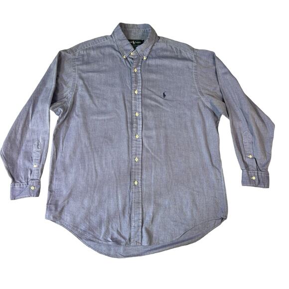 Ralph Lauren Blue Long Sleeve Button Down Cotton Chambray Size Large 16 1/2-34 - Picture 1 of 5